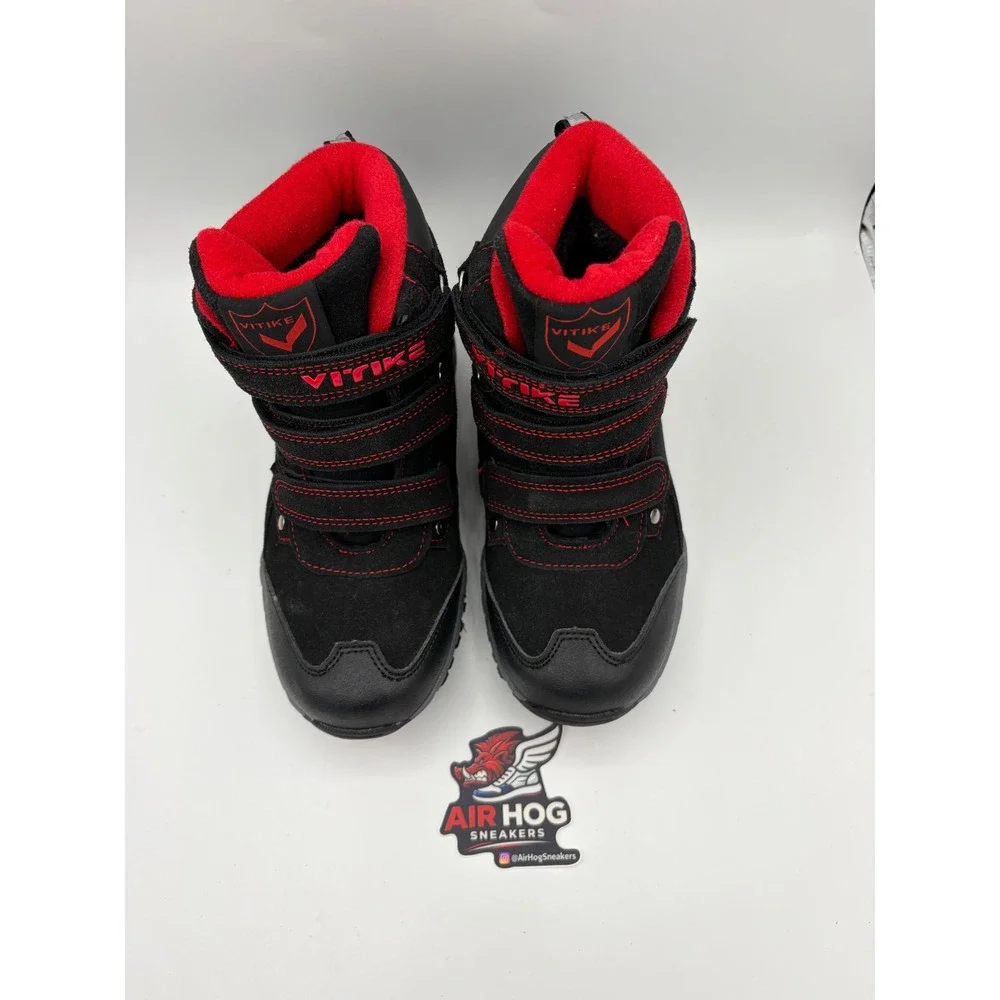 Vitike Kids Snow Boots Black Red Fleece Lined Ice Cleats Size US 2 eur 33